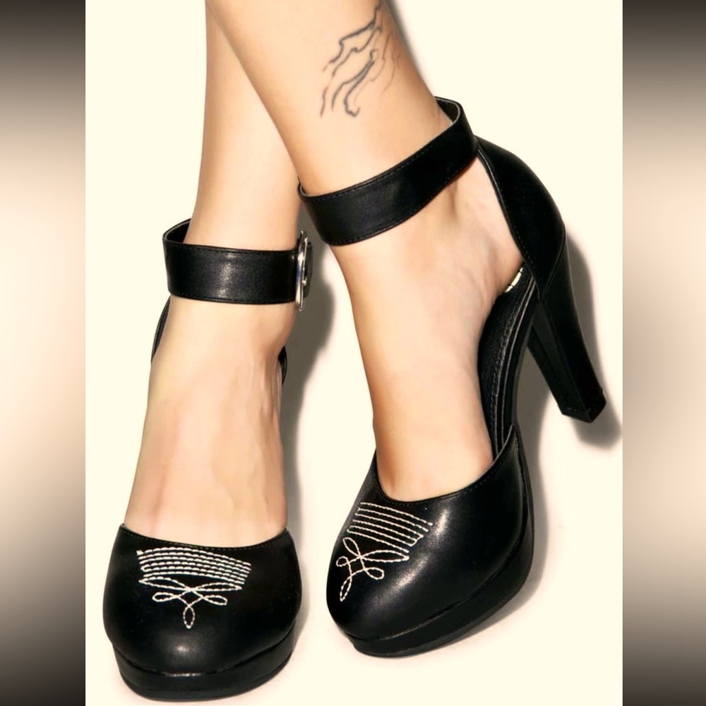 TUK, Black Western Starlet Heel, Size 6